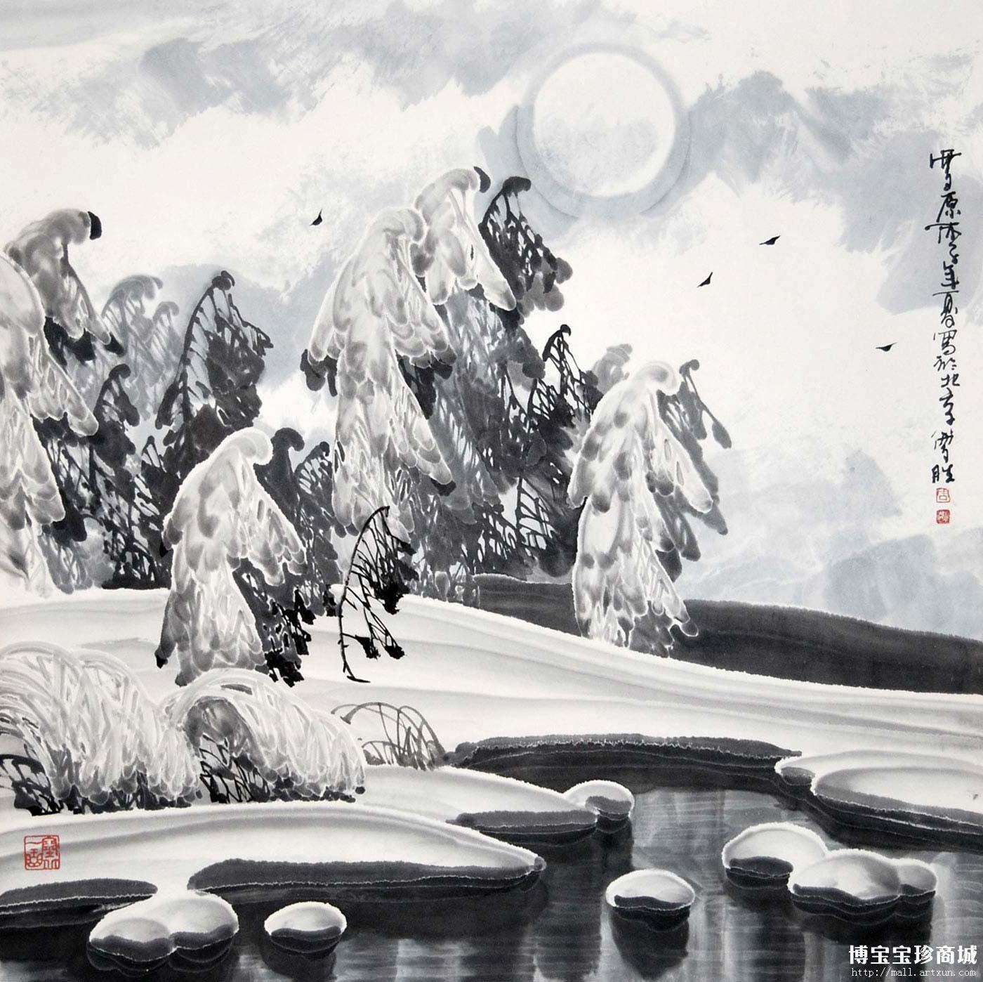 周尊圣书画：演绎浑厚浓重的冰雪美景