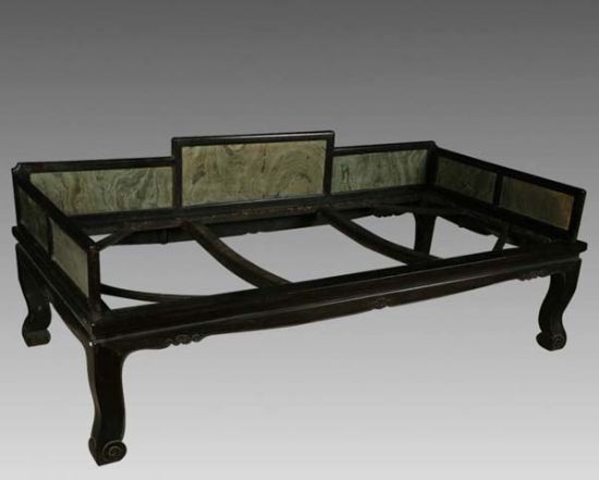 清 紫檀嵌绿端罗汉床