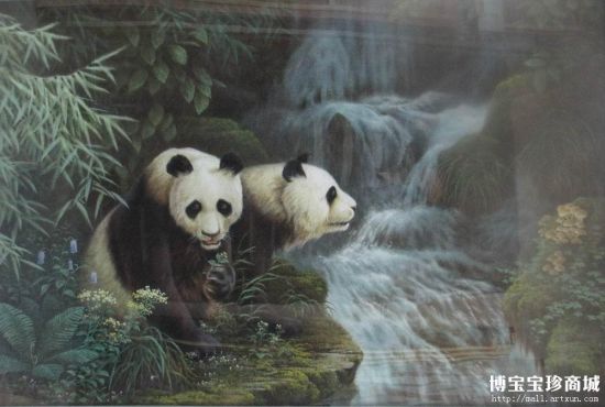 李律朝鲜宝石画《熊猫》 （图片来源：博宝艺术网宝珍商城）