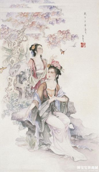 邳秀良仕女工笔画：此景只应天上有