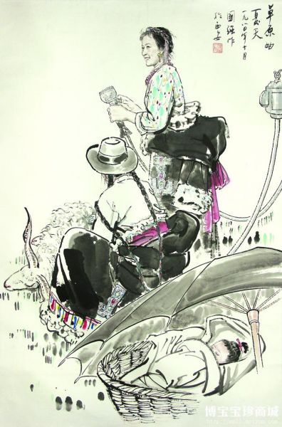  姬国强国画作品《草原的夏天》 （图片来源：博宝艺术网宝珍商城) 