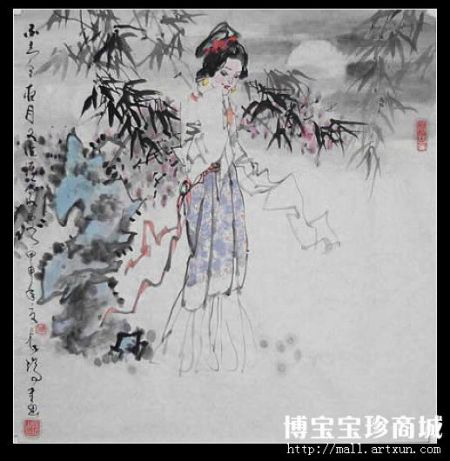 周长瑞国画仕女图笔意细润文雅传情