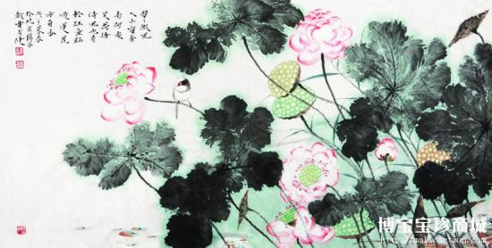 贾广健[款]荷花翠（图片来源：博宝艺术网宝珍商城）
