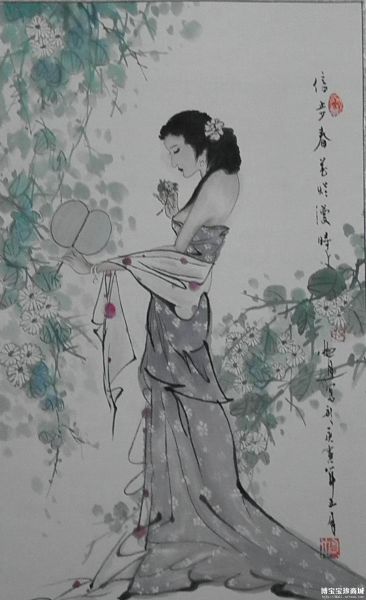  吕保林仕女图国画作品 （图片来源：博宝艺术网宝珍商城）