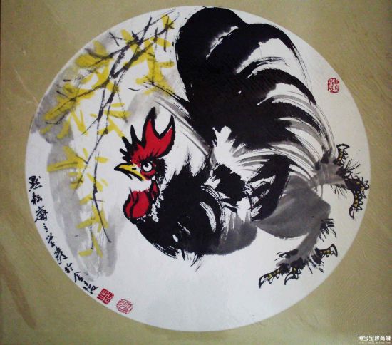 钱学发镜心国画作品《鸡》赏析