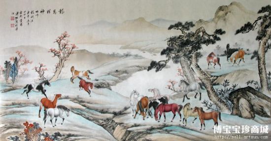 李澜 溥佐款双八骏图 （图片来源：博宝宝珍商城）