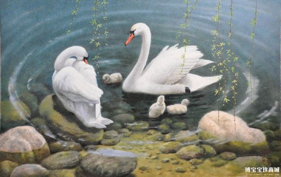 金基锡《天鹅》朝鲜宝石画 （图片来源：博宝宝珍商城）