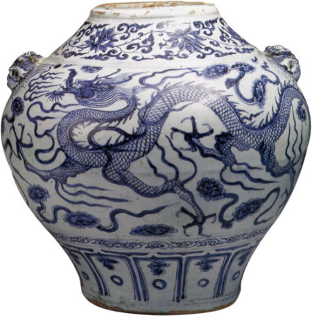 元代青花云龙纹辅首罐，现藏于邹城市博物馆