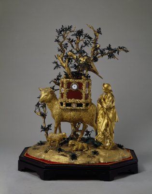 铜镀金牧羊风景羊驮钟