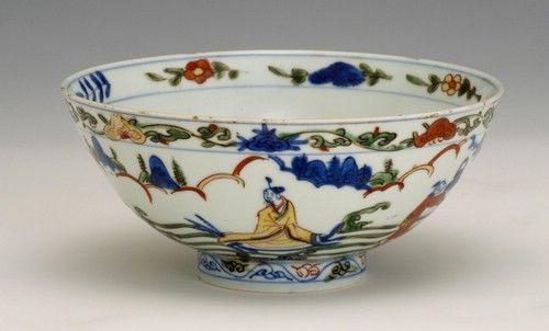 明万历五彩仙人渡海图碗