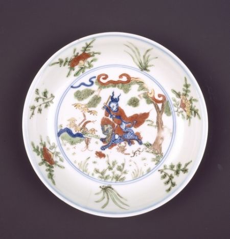 明万历五彩张天师剑斩五毒图盘