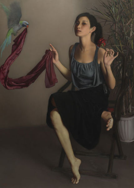 李贵君《温情》，布面油画