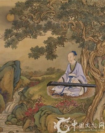 　　《胤?行乐图册?松涧鼓琴》 　　《胤?行乐图册?松涧鼓琴》页，清，绢本，设色，纵37.5cm，横30.5cm。现藏故宫博物院。 　　胤?(雍亲王，后为雍正皇帝)曾令宫廷画家创作多本表现其野逸生活的行乐像册，此图页是其中一本里的一开。图绘身着汉服，临溪而坐的胤?静心抚琴的场景。与此图同为一册的画页还有表现胤?清流濯足、看云观山、观花听鹂、沿湖漫步、水畔闲坐、岸边独酌、临窗赏荷、停舟待月、乘槎升仙、园中折桂、采菊东篱、披风松下、书斋写经、围炉观书、寒江垂钓等悠闲生活的画作。