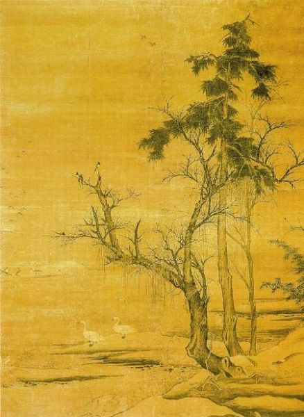 黄荃《湖岸寒禽图》