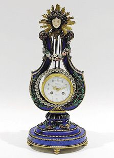 1856年法国烧蓝瓷鎏金镶水钻古董钟表。