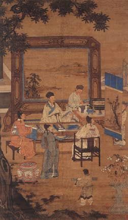 杜堇《十八学士图》屏（明）。