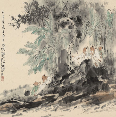 顾平作品 竹林蕉阴