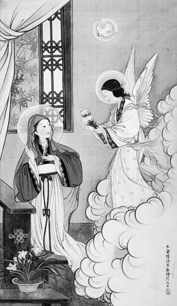 近代画家陆鸿年《天使》画作乃中西合璧风