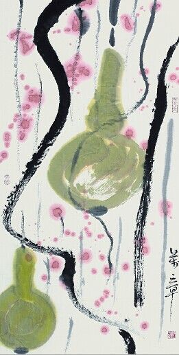 朱万章《秋雨?葫芦》，纸本设色，96x53厘米，2014年