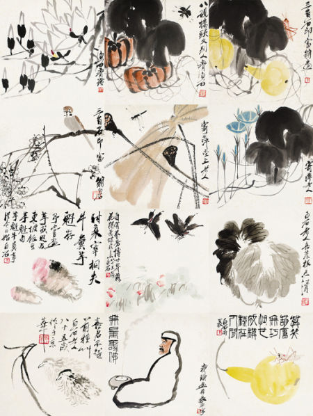 老舍旧藏《花虫人物册》(局部)，北京嘉德2014年春拍，4197.5万元成交
