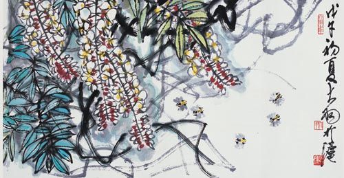 《珠藤蜜蜂》 1978年作，纸本设色