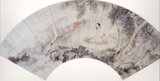 刘泳之 松荫鸣琴图(17.4，53.3厘米，故宫博物院藏)。