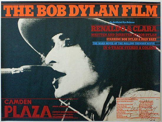 电影《Renaldo &Clara》的海报，右下角有鲍勃-迪伦的亲笔签名，价值5000美元。