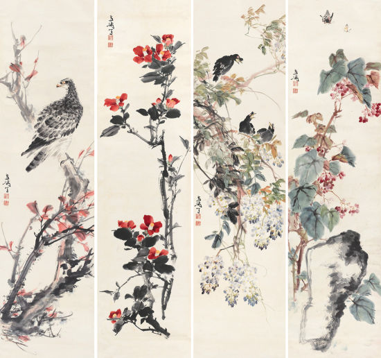 王雪涛的《花鸟四屏》成交价：1150万元