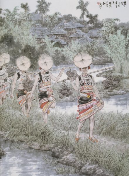 苗再新国画作品《丽人行》