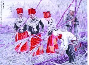 《民族之光》系列作品描绘出回族、景颇族等56个民族的生活场景。