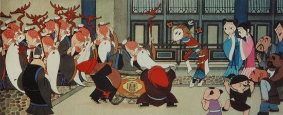 ②片中老太爷掉进了聚宝盆，变出了一堆老太爷