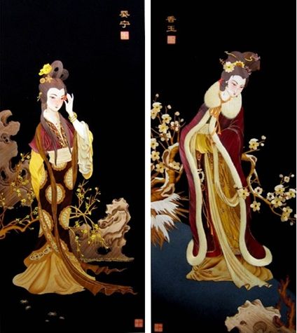 麦秆画，金陵十二钗，103cm×43cm。