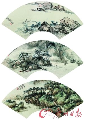 赵浩公 冯湘碧 山水（三帧）镜框
