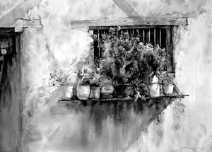 水彩画的装饰功能很强，尤其是适合现代家居的风格。图为朱勇水彩作品《窗》。