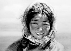 　水彩画由于需要较高的功底而不易伪造，尤其适合新藏家入手。图为李莉娜作品《高原的笑容》。