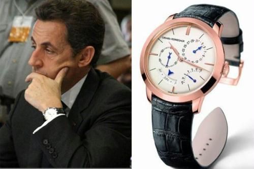 　萨科齐手腕的这只表是GP芝柏1966万年历天文时差腕表(网络参考价：RMB318，500元)
