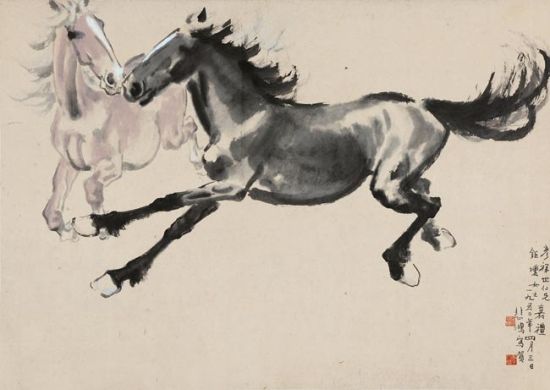 徐悲鸿《双飞神骏》