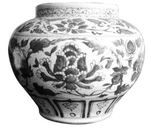 哥釉缠枝牡丹青花罐，是目前唯一一个浑身布满开片的元代瓷器。这是我国元代匠人运用哥釉试烧的瓷器，是古代科学实验中幸存下来的佼佼者。