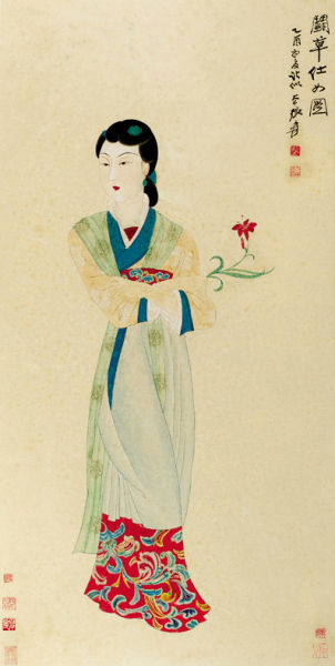 张大千的《斗草仕女图》