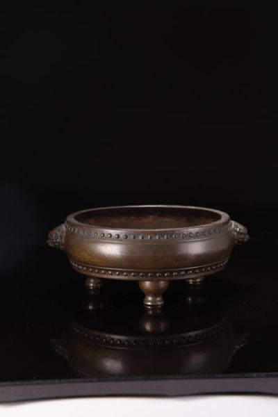 清 铜三足双狮耳乳丁炉