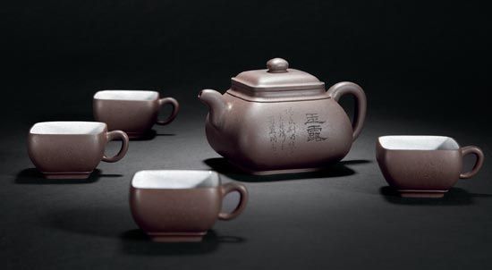 当代 顾景舟(1915-1996) “玉露”诗文五头茶具