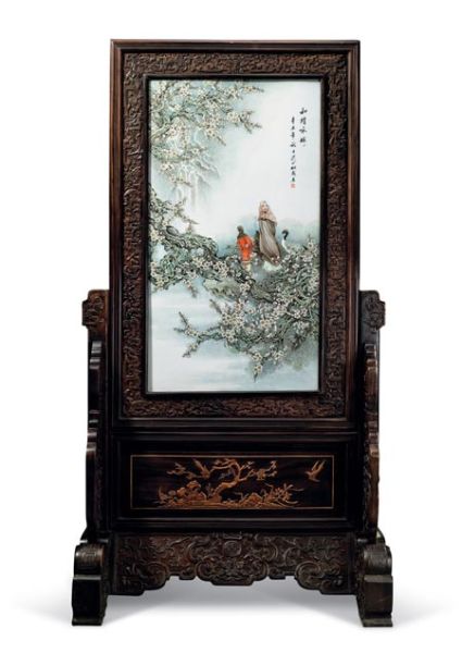 当代 张松茂 粉彩《和靖咏梅》瓷板 