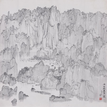 吴冠中  石头林里有人家
