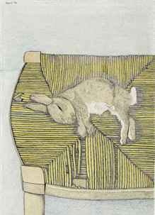 卢西恩?佛洛伊德《椅子上的睡兔》（Rabbit on a chair）