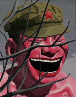 岳敏君 帽子系列NO.4他在丛中笑 油彩 画布100×80cm 2005