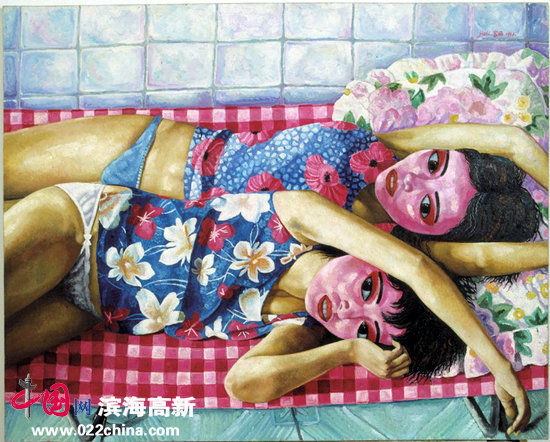 “Since1996当代艺术藏品展”作品：奉家丽 《闺阁?姐妹》 创作年份：1996年 布面油画 104厘米×130厘米 　