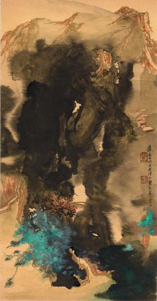 张大千《泼彩山水》欣赏