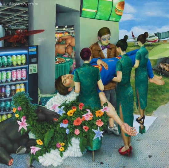 李剑锋，围观者的恐慌，200x200cm，亚麻油彩，2011