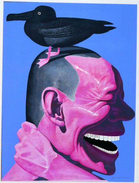 岳敏君《大笨鸟》 版画 74.5×56cm，2004