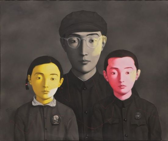 张晓刚1994 年作油画《血缘?大家庭一号》，尺幅为150×179cm，估价：5，800 万-6，500 万港元，为2011 年苏富比秋拍当代艺术最高估价拍品。